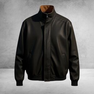 Johnston & Murphy Black Leather Bomber Jacket
